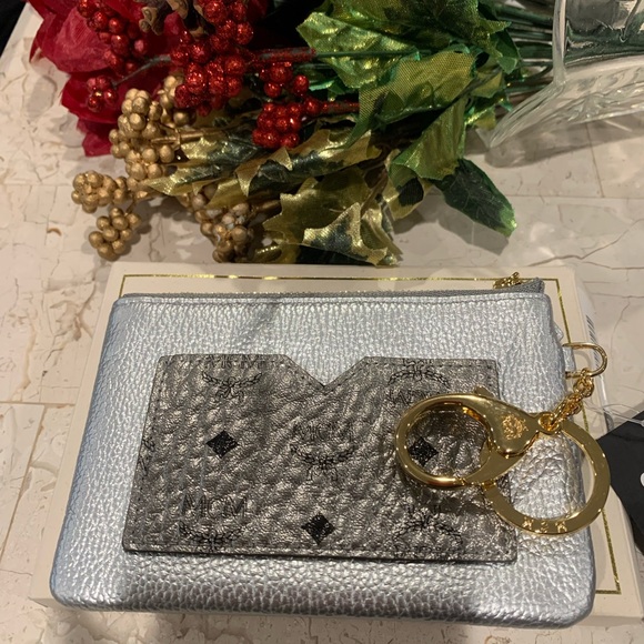New MCM Card and Coin Pouch, Silver